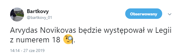 Novikovas wybrał NUMER, z którym będzie występował w Legii